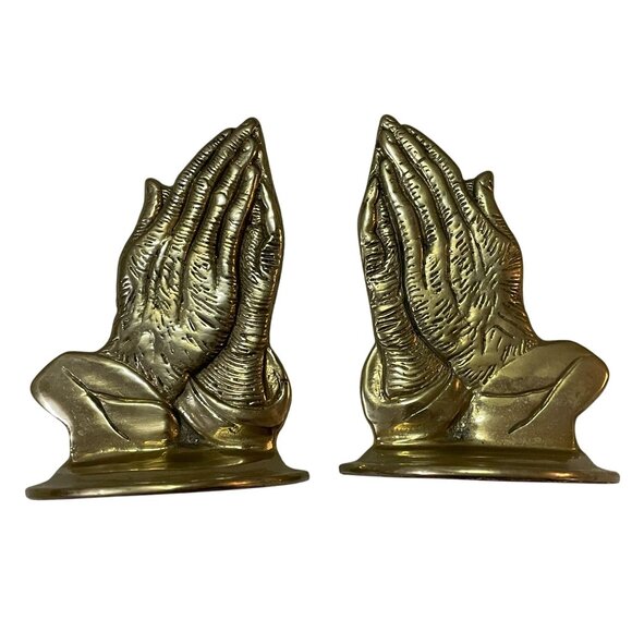 Vintage Brass Praying Hands Book Ends Used MCM - Picture 12 of 16